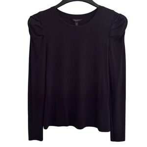 Banana Republic Threadsoft Ruched Shoulder Long Sleeve Black Top